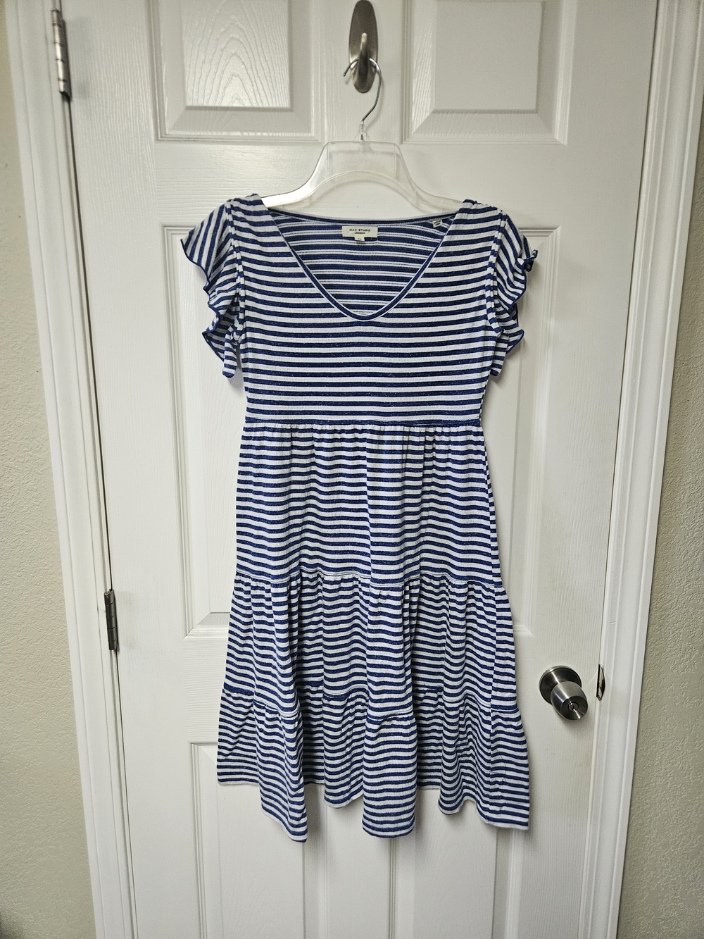 Max Studio Navy & White Striped Midi Dress